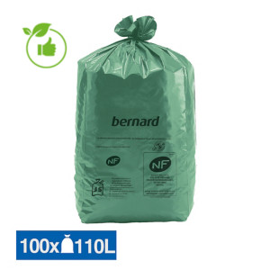 Sacs poubelle déchets lourds Bernard Green NF verts 110 L, lot de 100