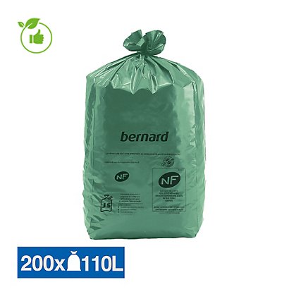 Sacs poubelle déchets lourds Bernard Green NF verts 110 L, lot de 200 - 1