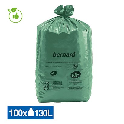 Sacs poubelle déchets lourds Bernard Green NF verts 130 L, lot de 100 - 1
