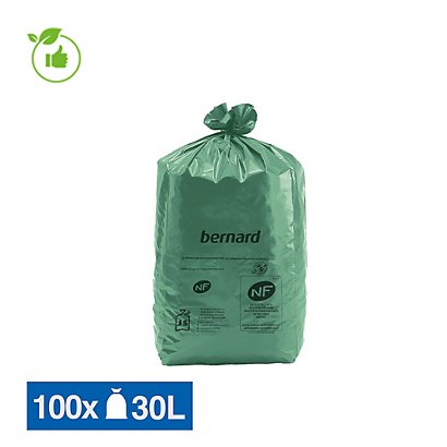 Sacs poubelle déchets lourds Bernard Green NF verts 30 L, lot de 100 - 1