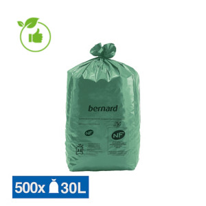 Sacs poubelle déchets lourds Bernard Green NF verts 30 L, lot de 500