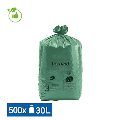 Sacs poubelle déchets lourds Bernard Green NF verts 30 L, lot de 500 - 1