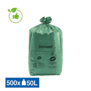 Sacs poubelle déchets lourds Bernard Green NF verts 50 L, lot de 500