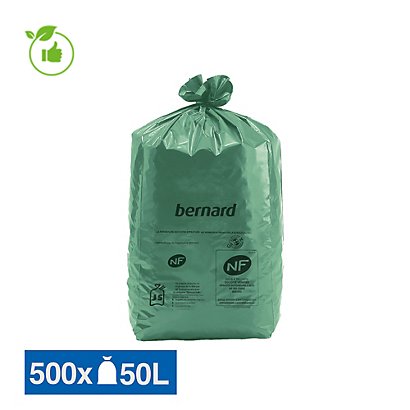 Sacs poubelle déchets lourds Bernard Green NF verts 50 L, lot de 500 - Sacs  pour déchets lourds