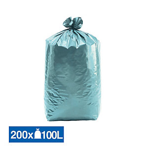Sacs poubelle déchets lourds bleu-vert 100 L, lot de 200
