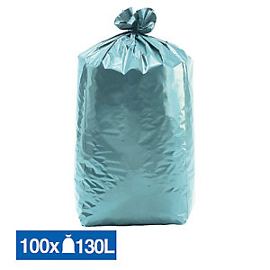 Sacs poubelle déchets lourds bleu-vert 130 L, lot de 100