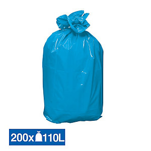 Sacs poubelle déchets lourds bleus 110 L, lot de 200