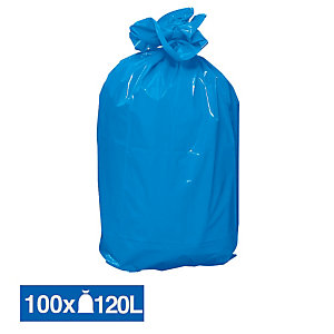 Sacs poubelle déchets lourds bleus 120 L, lot de 100