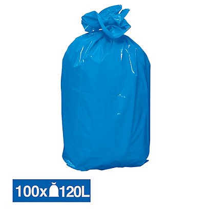 Sacs poubelle déchets lourds bleus 120 L, lot de 100 - Sacs poubelle tri  sélectif