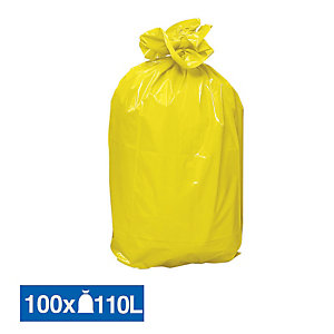 Sacs poubelle déchets lourds jaunes 110 L, lot de 100
