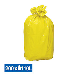 Sacs poubelle déchets lourds jaunes 110 L, lot de 200