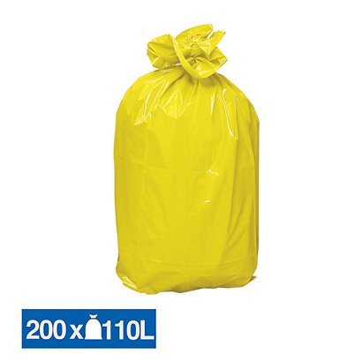 Sacs poubelle déchets lourds jaunes 110 L, lot de 200 - Sacs