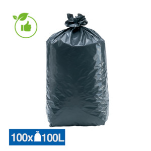 Sacs poubelle déchets lourds qualité super épaisse gris 100 L, lot de 100