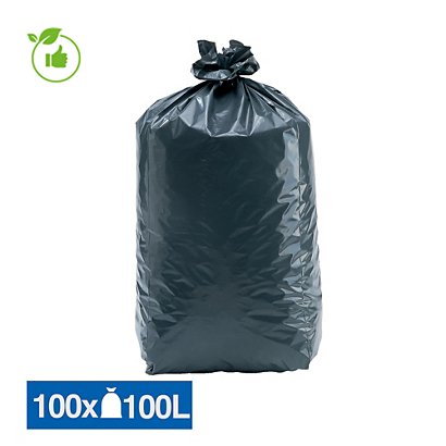 Sacs poubelle déchets lourds qualité super épaisse gris 100 L, lot de 100 - 1