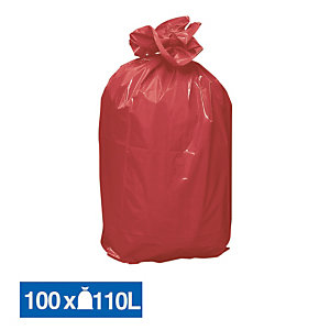 Sacs poubelle déchets lourds rouges 110 L, lot de 100