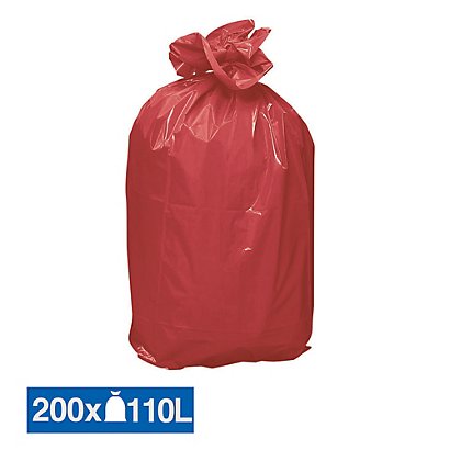 Sacs poubelle déchets lourds rouges 110 L, lot de 200 - 1