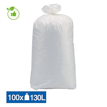 Sacs poubelle déchets lourds Tradition blancs 130 L, lot de 100 - 1