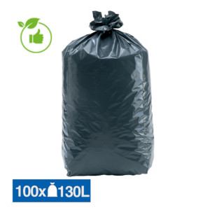 Sacs poubelle déchets lourds Tradition qualité épaisse gris 130 L, lot de 100