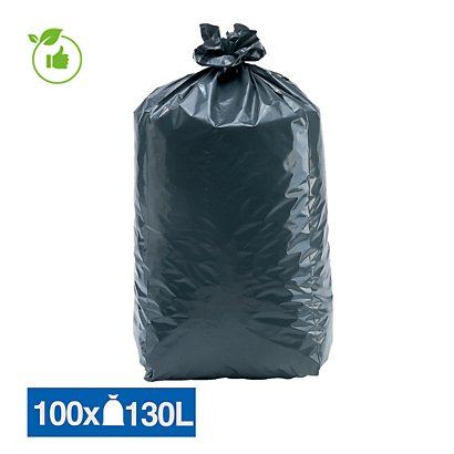 Sacs poubelle déchets lourds Tradition qualité épaisse gris 130 L, lot de 100 - 1