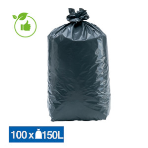 Sacs poubelle déchets lourds Tradition qualité épaisse gris 150 L, lot de 100