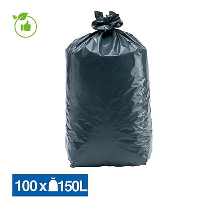 Sacs poubelle déchets lourds Tradition qualité épaisse gris 150 L, lot de 100 - 1