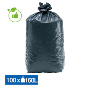 Sacs poubelle déchets lourds Tradition qualité épaisse gris 160 L, lot de 100