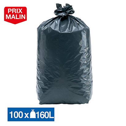 Sacs poubelle déchets lourds Tradition qualité épaisse gris 160 L, lot de 100 - 1