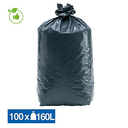 Sacs poubelle déchets lourds Tradition qualité épaisse gris 160 L, lot de 100 - 1