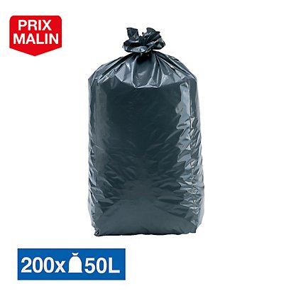 Sacs poubelle déchets lourds Tradition qualité épaisse gris 50 L, carton de 200 - 1