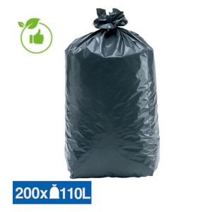 Sacs poubelle déchets lourds Tradition qualité super épaisse gris 110 L, lot de 200