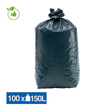 Sacs poubelle déchets lourds Tradition qualité super épaisse gris 150 L, lot de 100 - 1