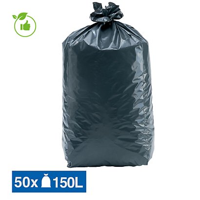 Sacs poubelle déchets lourds Tradition qualité super épaisse gris 150 L, lot de 50 - 1