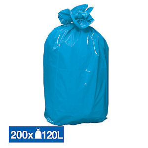 Sacs poubelle déchets lourds tri sélectif bleus 120 L, lot de 200