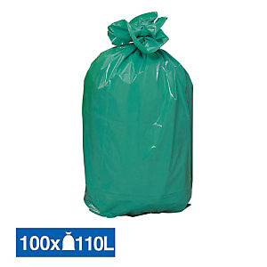 Sacs poubelle déchets lourds verts 110 L, lot de 100