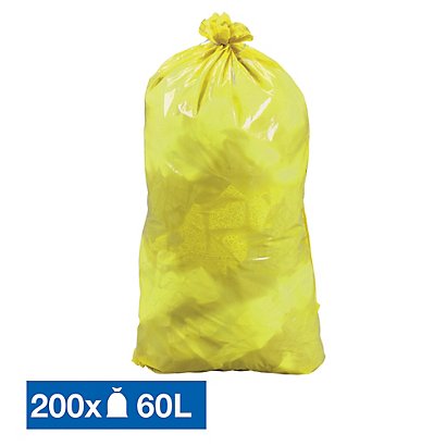 Sacs poubelle jaunes déchets courants 60 L, lot de 200 - 1