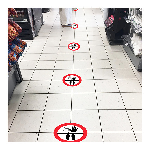 Samolepicí podlahové značení, dodržujte odstup 2m - 1