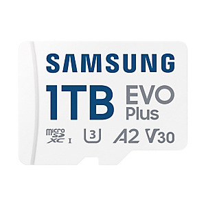 Samsung Carte MicroSD EVO Plus (2024) 1 To, 1 To, MicroSD, UHS-I, 160 Mo/s, 160 Mo/s, Class 3 (U3) MB-MC1T0SA/EU Samsung Carte MicroSD EVO Plus (2024) 1 To, 1 To, MicroSD, UHS-I, 160 Mo/s, 160 Mo/s, Class 3 (U3) MB-MC1T0SA/EU