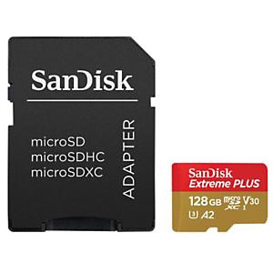 SanDisk Extreme PLUS, 128 Go, MicroSDXC, Classe 10, 200 Mo/s, 90 Mo/s, Class 3 (U3) SDSQXBD-128G-GN6MA SanDisk Extreme PLUS, 128 Go, MicroSDXC, Classe 10, 200 Mo/s, 90 Mo/s, Class 3 (U3) SDSQXBD-128G-GN6MA