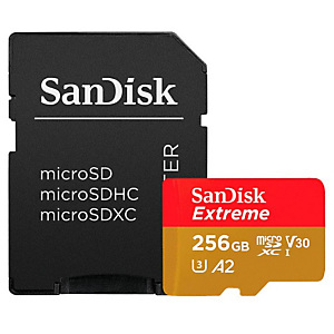 SanDisk Extreme PLUS, 256 Go, MicroSDXC, Classe 10, 200 Mo/s, 140 Mo/s, Class 3 (U3) SDSQXBD-256G-GN6MA SanDisk Extreme PLUS, 256 Go, MicroSDXC, Classe 10, 200 Mo/s, 140 Mo/s, Class 3 (U3) SDSQXBD-256G-GN6MA