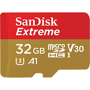 SanDisk Extreme Tarjeta de memoria microSDHC con adaptador incluido, UHS-I U3, V30, 32 GB, 100 Mbps