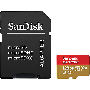 SanDisk Extreme Tarjeta de memoria microSDXC con adaptador incluido, UHS-I U3, V30, 128 GB, 160 Mbps SanDisk Extreme Tarjeta de memoria microSDXC con adaptador incluido, UHS-I U3, V30, 128 GB, 160 Mbps