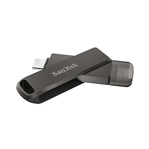 SanDisk iXpand, 128 Go, USB Type-C / Lightning, 3.2 Gen 1 (3.1 Gen 1), Pivotant, Protection par mot de passe, Noir SDIX70N-128G-GN6NE