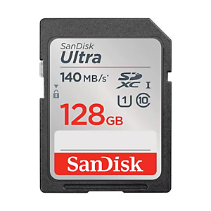 SanDisk Ultra, 128 Go, SDXC, Classe 10, UHS-I, 140 Mo/s, Class 1 (U1) SDSDUNB-128G-GN6IN