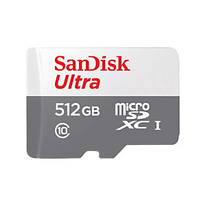 SanDisk Ultra, 512 Go, MicroSDXC, Classe 10, UHS-I, 100 Mo/s, Blanc, Gris SDSQUNR-512G-GN3MN