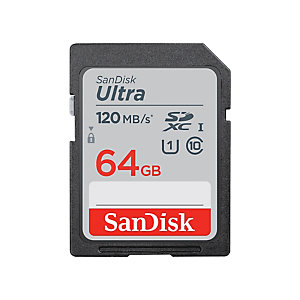 SanDisk Ultra, 64 Go, SDXC, Classe 10, UHS-I, 100 Mo/s, Class 1 (U1) SDSDUNR-064G-GN3IN