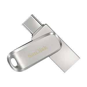 SanDisk Ultra Dual Drive Luxe, 256 Go, USB Type-A / USB Type-C, 3.2 Gen 1 (3.1 Gen 1), 150 Mo/s, Pivotant, Acier inoxydable SDDDC4-256G-G46
