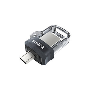 Sandisk Ultra Dual m3.0, 128 GB, USB Type-A / Micro-USB, 3.2 Gen 1 (3.1 Gen 1), Deslizar, 5,2 g, Negro, Plata, Transparente SDDD3-128G-G46