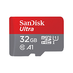 SanDisk Ultra microSD, 32 Go, MiniSDHC, Classe 10, UHS-I, 100 Mo/s, Gris, Rouge SDSQUNR-032G-GN6TA