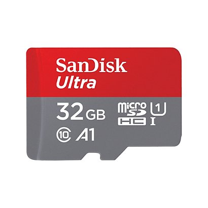 SanDisk Ultra microSD, 32 Go, MiniSDHC, Classe 10, UHS-I, 120 Mo/s, Gris, Rouge SDSQUA4-032G-GN6IA