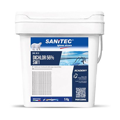 SANITEC Additivo per il trattamento di acque a base di Cloro Dichlor56 SW2, In granuli, Tanica da 5 kg